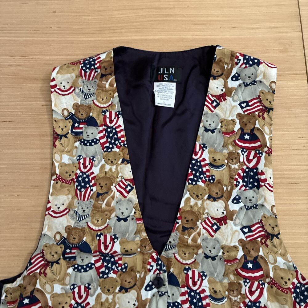 JLN USA Women's Size L Bear Button VTG Vest Americana July 4th Made In USA - Picture 12 of 15